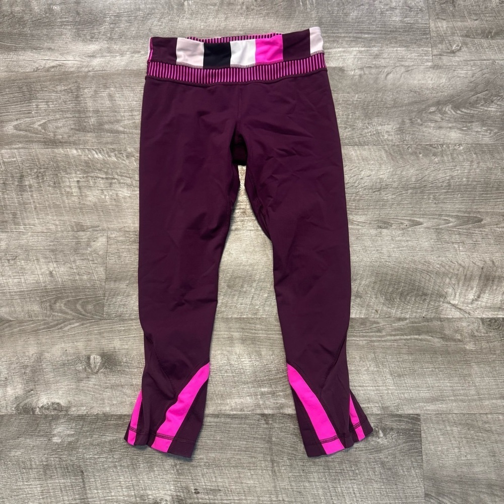 Lululemon Run Inspire Crop Legging Pink Colorblock Womens Sz. 4 Waist 24
